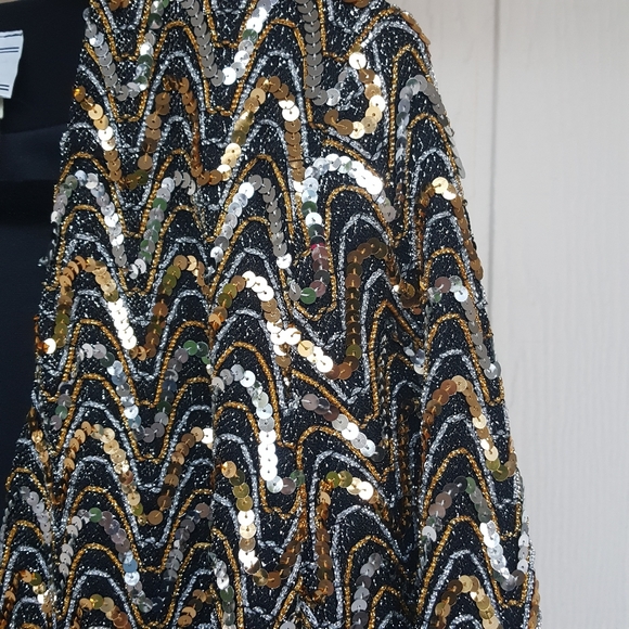 M BEAUTIFUL VINTAGE TEDDI OF CALIFORNIA GOLD SEQUIN OPEN FRONT DRESSY JACKET - Picture 5 of 6